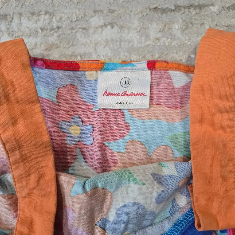 Hanna Andersson Sleeveless Orange Floral Dress Girls Bright‎ Multicolor 5